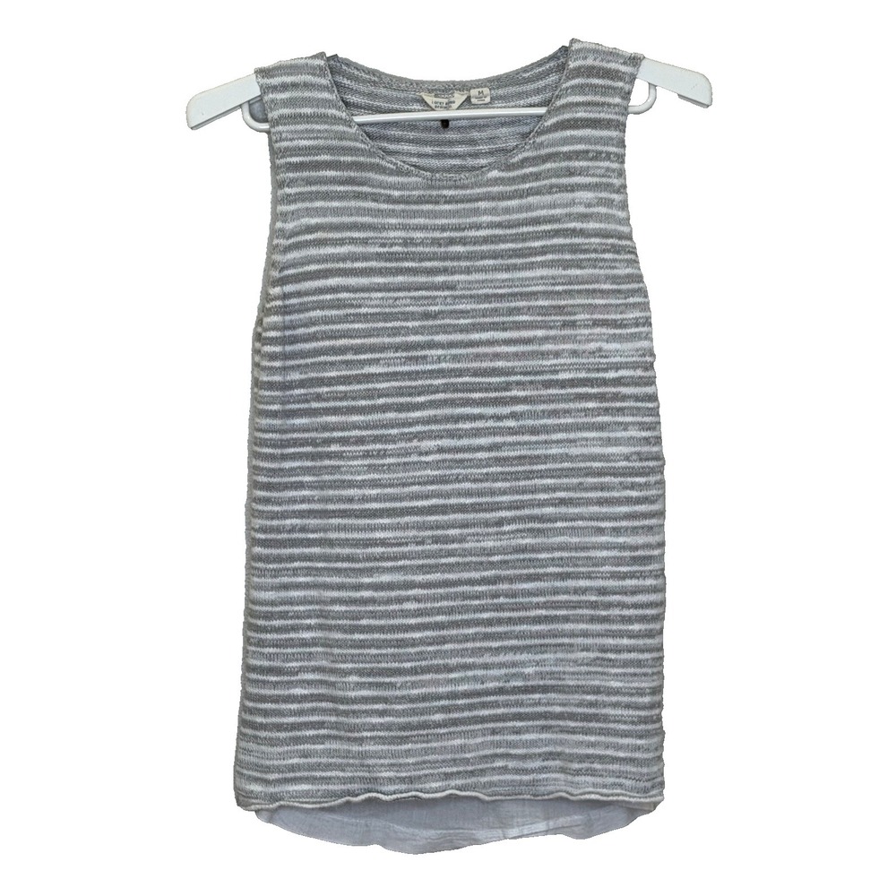 Lucky Brand Sweater Womens Size Medium Gray White Stripe Sleeveless Knit‎ Cotton
